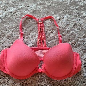 VS Lined Demi Bra Coral and Pink Braided Back T-strap Front Closure Bra 32C